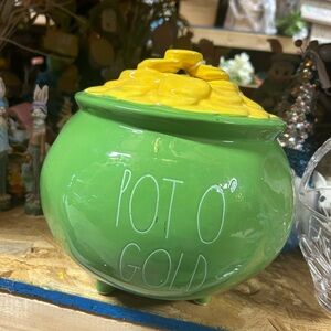 Rae Dunn Green and Yellow Ceramic Pot